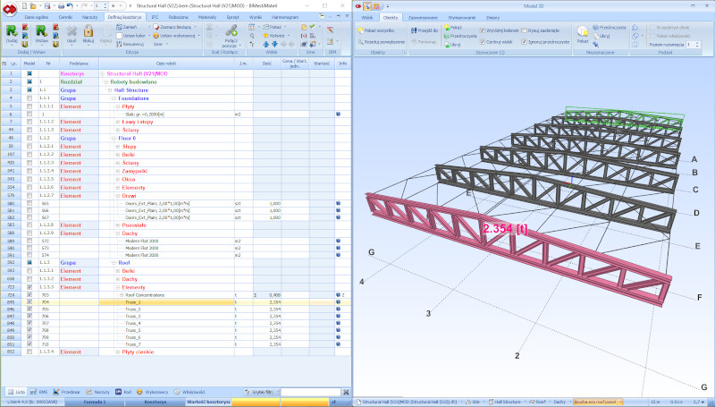 BIMestiMatepomiar ciężaru konstrukcji stalowej dachu