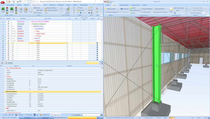 BIMestiMatewłaściwości wybranego elementu modelu